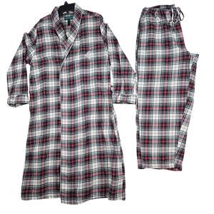 Lauren Ralph Lauren Mens XL Plaid Flannel Robe Pants Pajama Set Red Black White